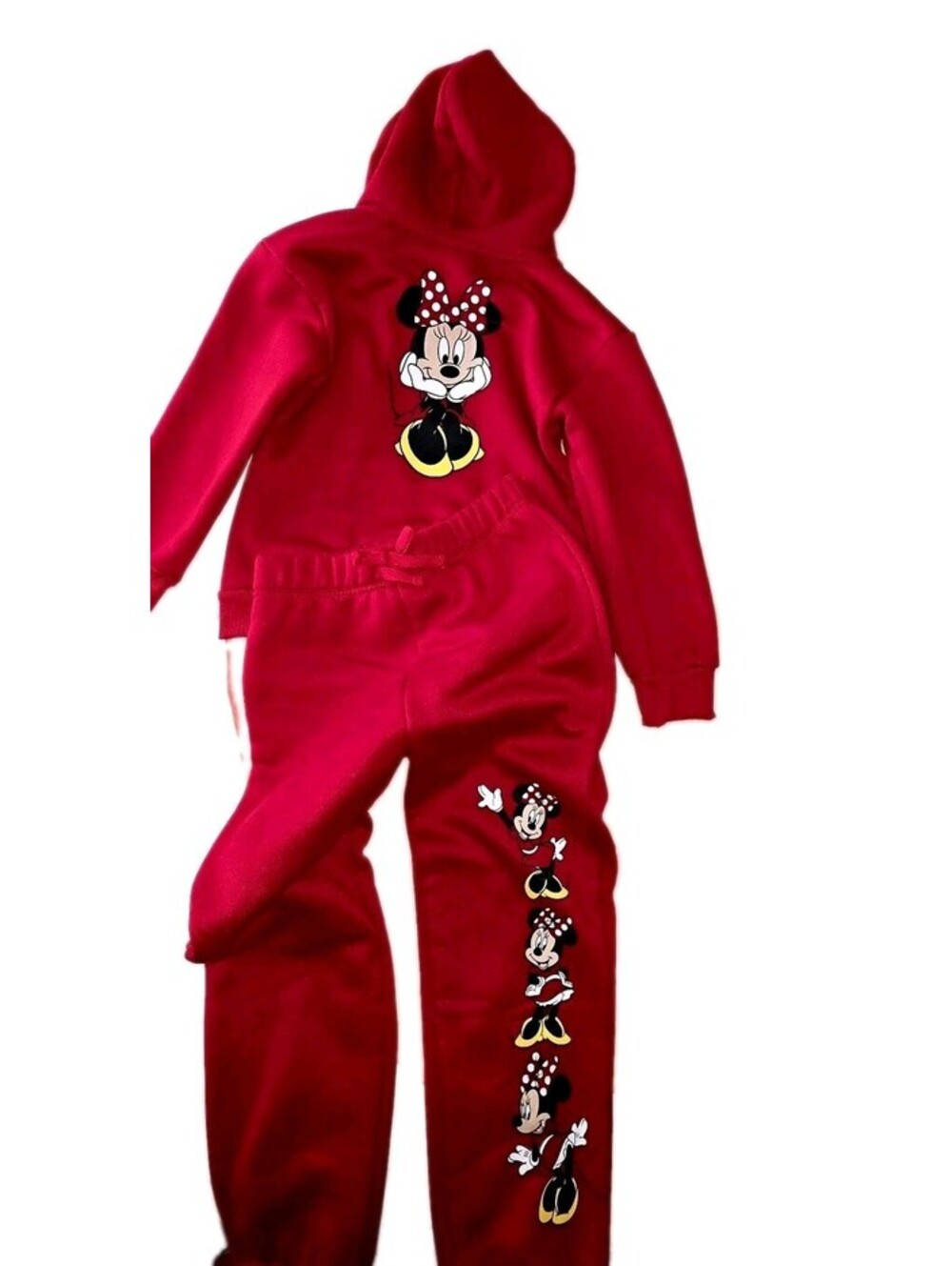 Disney Minnie Mouse Girls Red Fleece Zip Hoodie & Pants 2pc Set Size 6